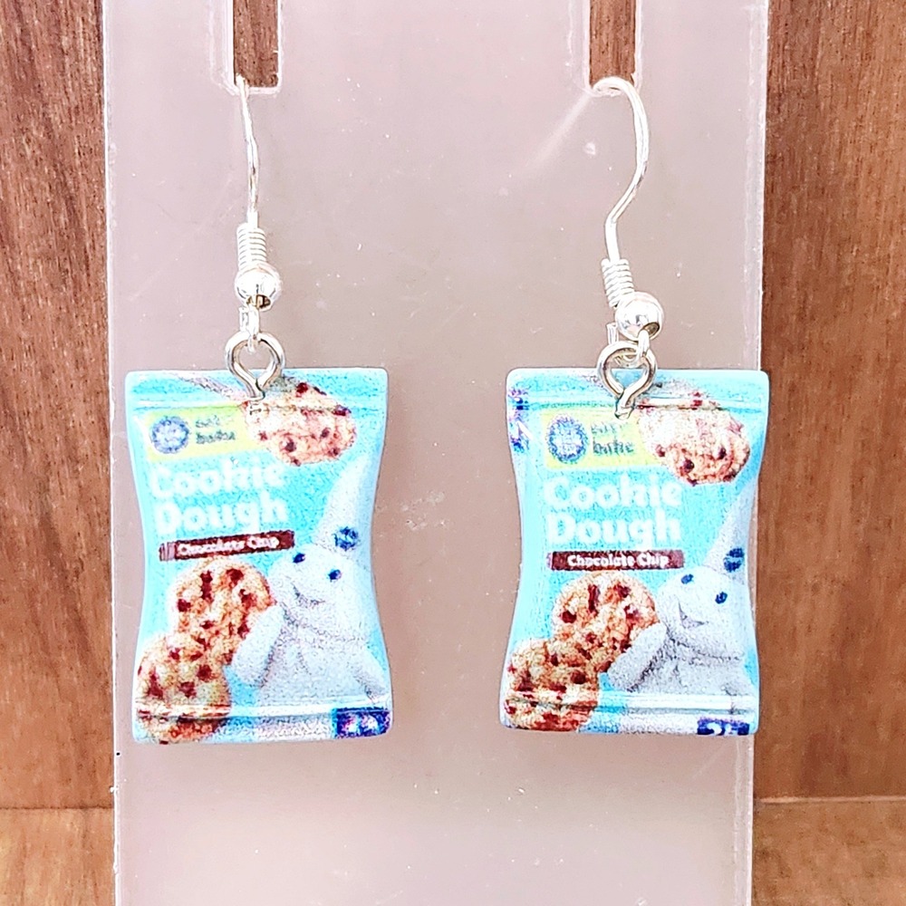 Handcrafted Cookie Dough Snack Bag Dangle Drop Earrings Women's NWOT Chic Quirky